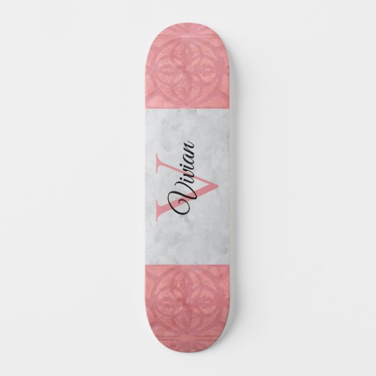 Ruddy Pink Batik en Grijze Waterverf monogrammen Persoonlijk Skateboard (Voorkant)