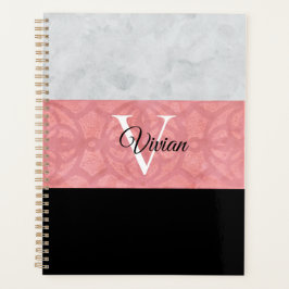 Ruddy Pink Batik en Grijze Waterverf monogrammen Planner