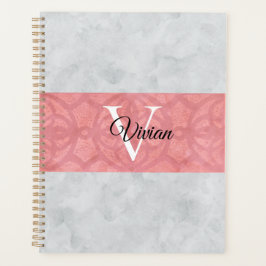 Ruddy Pink Batik en Grijze Waterverf monogrammen Planner