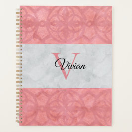 Ruddy Pink Batik en Grijze Waterverf monogrammen Planner