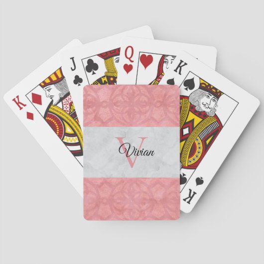 Ruddy Pink Batik en Grijze Waterverf monogrammen Pokerkaarten (Achterkant)