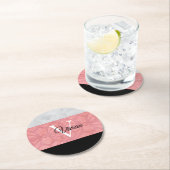 Ruddy Pink Batik en Grijze Waterverf monogrammen Ronde Kartonnen Onderzetter (Insitu)