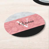Ruddy Pink Batik en Grijze Waterverf monogrammen Ronde Kartonnen Onderzetter (Gebogen)