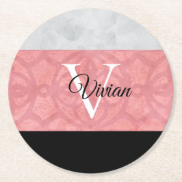 Ruddy Pink Batik en Grijze Waterverf monogrammen Ronde Kartonnen Onderzetter