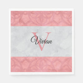 Ruddy Pink Batik en Grijze Waterverf monogrammen Servet