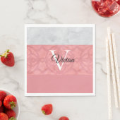 Ruddy Pink Batik en Grijze Waterverf monogrammen Servet (Insitu)