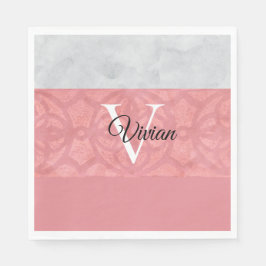 Ruddy Pink Batik en Grijze Waterverf monogrammen Servet