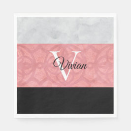 Ruddy Pink Batik en Grijze Waterverf monogrammen Servet