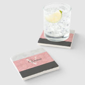 Ruddy Pink Batik en Grijze Waterverf monogrammen Stenen Onderzetter (Zijkant)