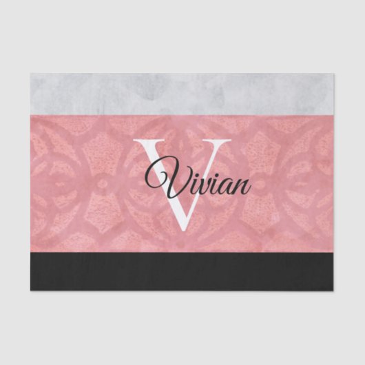 Ruddy Pink Batik en Grijze Waterverf monogrammen Tissuepapier (Voorkant)