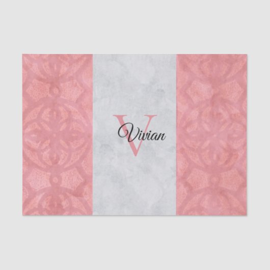 Ruddy Pink Batik en Grijze Waterverf monogrammen Tissuepapier (Voorkant)