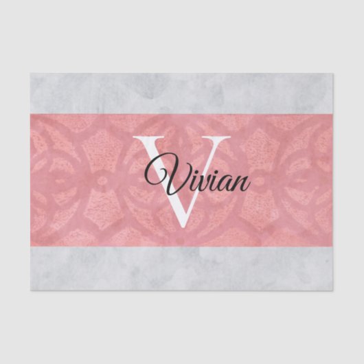 Ruddy Pink Batik en Grijze Waterverf monogrammen Tissuepapier (Voorkant)
