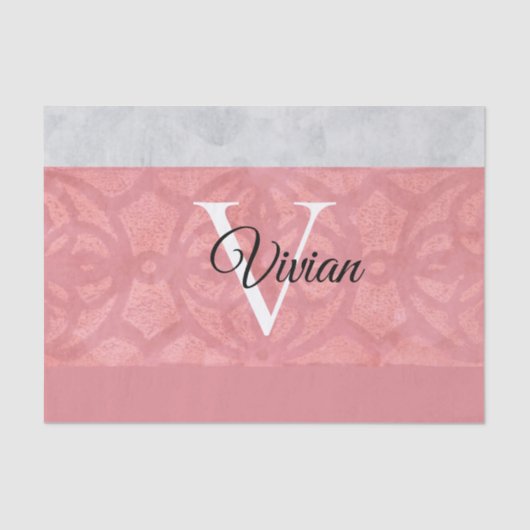 Ruddy Pink Batik en Grijze Waterverf monogrammen Tissuepapier (Voorkant)