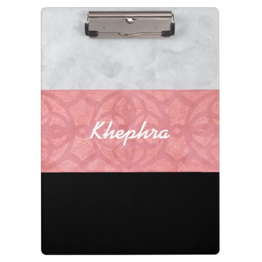 Ruddy Pink Batik Grey Waterverf en naam Klembord (Voorkant)