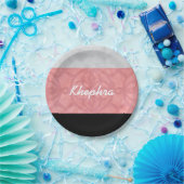 Ruddy Pink Batik Grey Waterverf en naam Papieren Bordje (Feest)