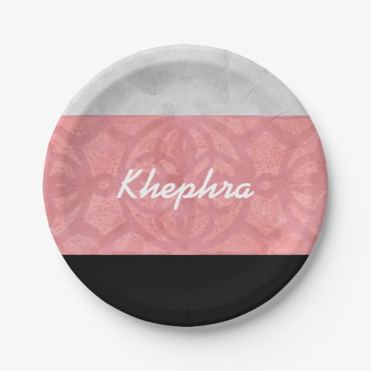 Ruddy Pink Batik Grey Waterverf en naam Papieren Bordje (Voorkant)