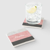 Ruddy Pink Batik Grey Waterverf en naam Stenen Onderzetter (Zijkant)