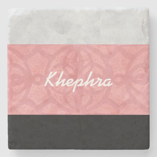 Ruddy Pink Batik Grey Waterverf en naam Stenen Onderzetter (Voorkant)