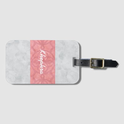 Ruddy Pink Batik Grey Waterverf Naam Bagagelabel (Voorkant (horizontaal))