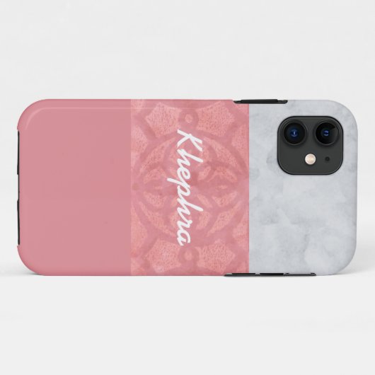 Ruddy Pink Batik Grey Waterverf Naam Case-Mate iPhone Case (Achterkant (horizontaal))