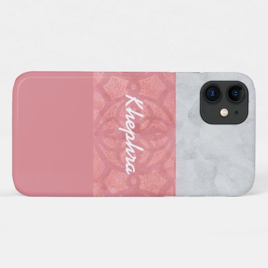 Ruddy Pink Batik Grey Waterverf Naam Case-Mate iPhone Case (Achterkant (horizontaal))