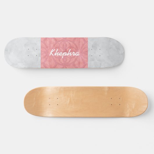 Ruddy Pink Batik Grey Waterverf Naam Persoonlijk Skateboard (Horizontaal)
