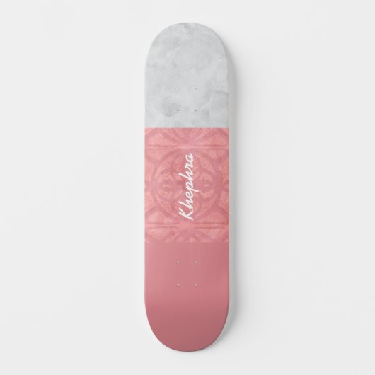 Ruddy Pink Batik Grey Waterverf Naam Persoonlijk Skateboard (Voorkant)