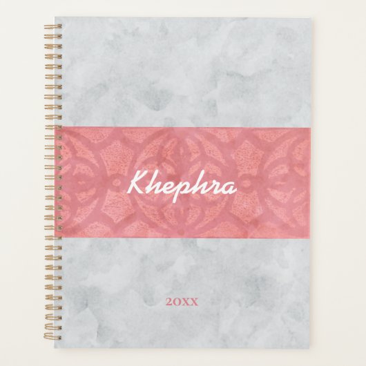 Ruddy Pink Batik Grey Waterverf Naam Planner (Voorkant)