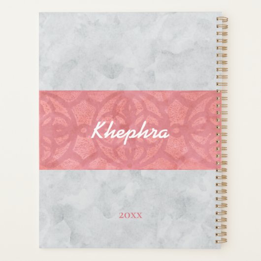Ruddy Pink Batik Grey Waterverf Naam Planner (Achterkant)