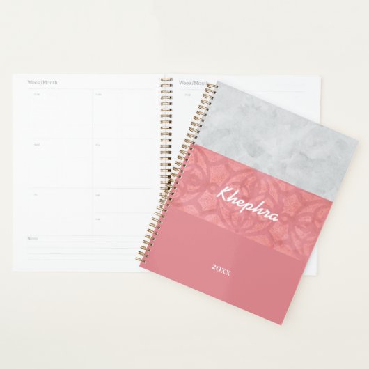 Ruddy Pink Batik Grey Waterverf Naam Planner (Display)