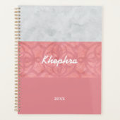 Ruddy Pink Batik Grey Waterverf Naam Planner (Voorkant)