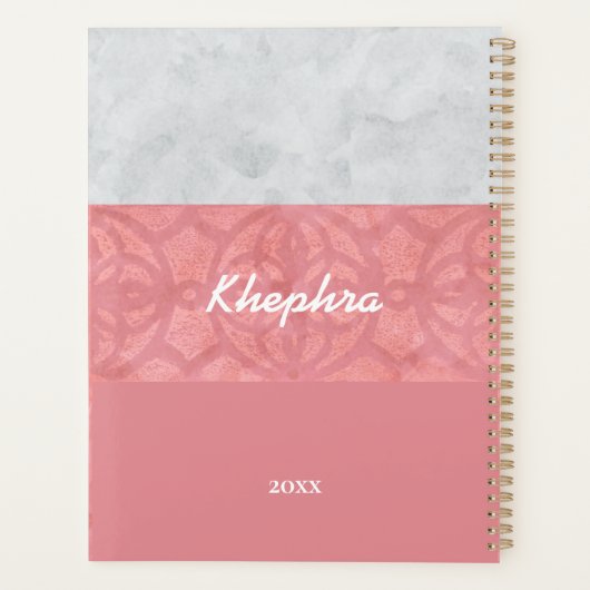 Ruddy Pink Batik Grey Waterverf Naam Planner (Achterkant)