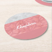 Ruddy Pink Batik Grey Waterverf Naam Ronde Kartonnen Onderzetter (Gebogen)