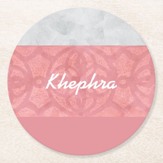 Ruddy Pink Batik Grey Waterverf Naam Ronde Kartonnen Onderzetter (Voorkant)