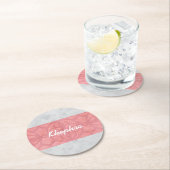 Ruddy Pink Batik Grey Waterverf Naam Ronde Kartonnen Onderzetter (Insitu)