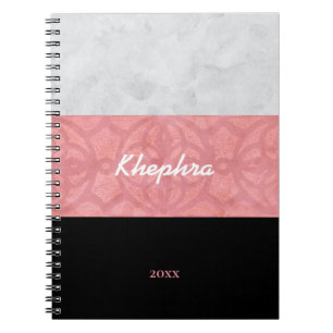 Ruddy Pink Batik Grey Waterverf Name and Year Notitieboek