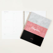 Ruddy Pink Batik Grey Waterverf Name and Year Planner (Display)