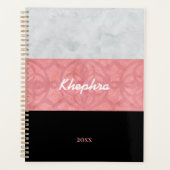 Ruddy Pink Batik Grey Waterverf Name and Year Planner (Voorkant)