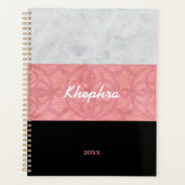 Ruddy Pink Batik Grey Waterverf Name and Year Planner