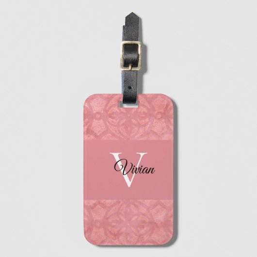 Ruddy Pink Batik Name Monogramed Bagagelabel (Voorkant (verticaal))