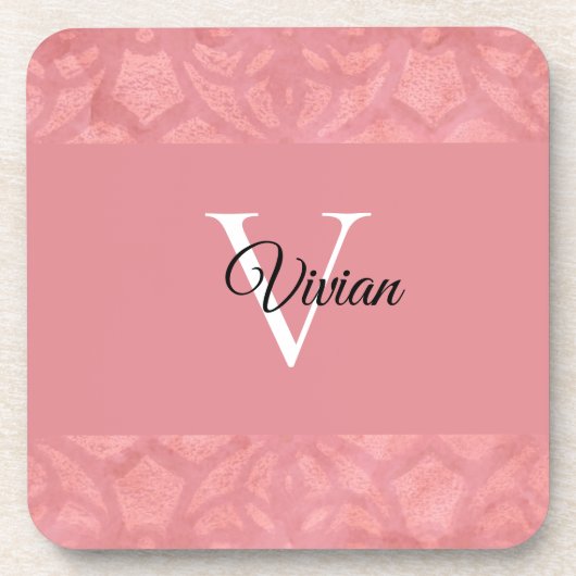 Ruddy Pink Batik Name Monogramed Bier Onderzetter (Voorkant)