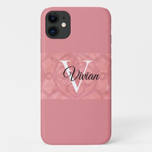 Ruddy Pink Batik Name Monogramed Case-Mate iPhone Case (Achterkant)