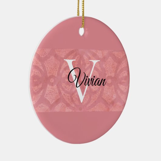Ruddy Pink Batik Name Monogramed Keramisch Ornament (Rechts)