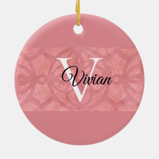 Ruddy Pink Batik Name Monogramed Keramisch Ornament (Achterkant)