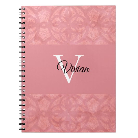 Ruddy Pink Batik Name Monogramed Notitieboek (Voorkant)