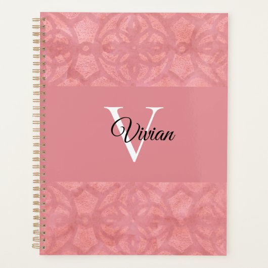 Ruddy Pink Batik Name Monogramed Planner (Voorkant)