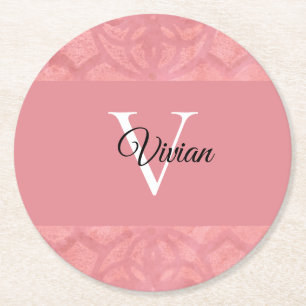 Ruddy Pink Batik Name Monogramed Ronde Kartonnen Onderzetter