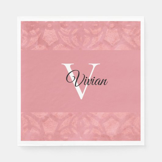 Ruddy Pink Batik Name Monogramed Servet (Voorkant)
