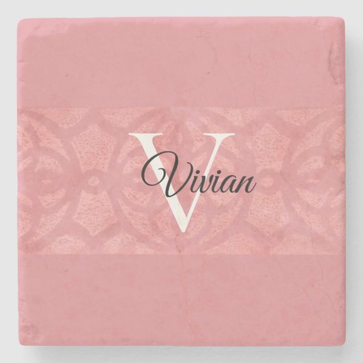 Ruddy Pink Batik Name Monogramed Stenen Onderzetter (Voorkant)