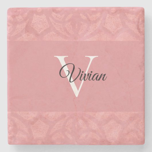 Ruddy Pink Batik Name Monogramed Stenen Onderzetter (Voorkant)